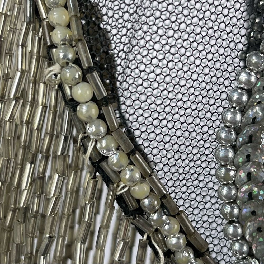 Vintage Silver Beaded Sequin Caplet Shawl Made in India Sparkle Evening … - Picture 9 of 10